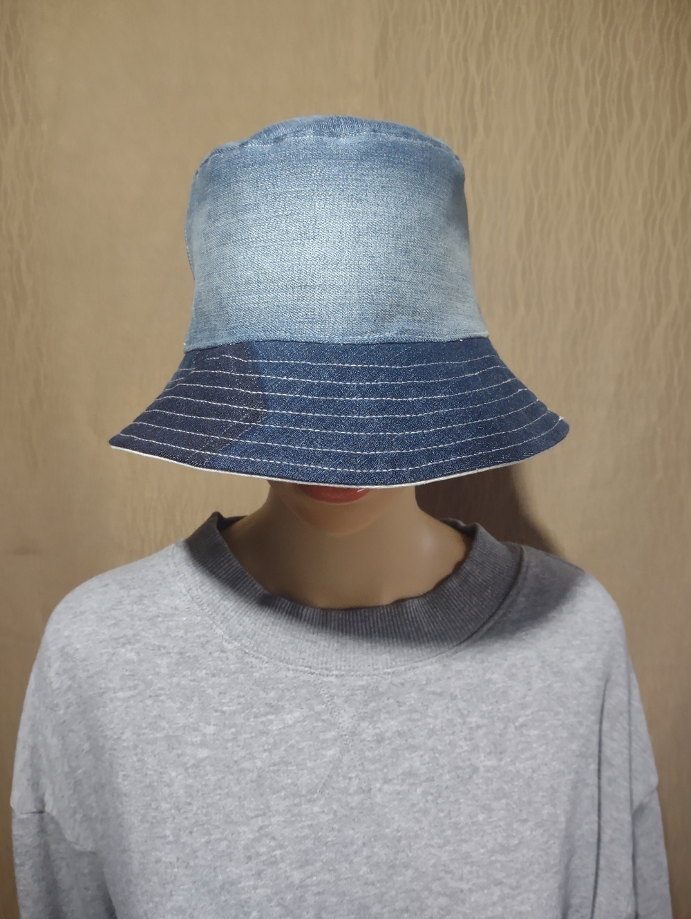 Handmade Upcycled Denim Versatile Reversible Sun Bucket Hat - Picture 3 of 12